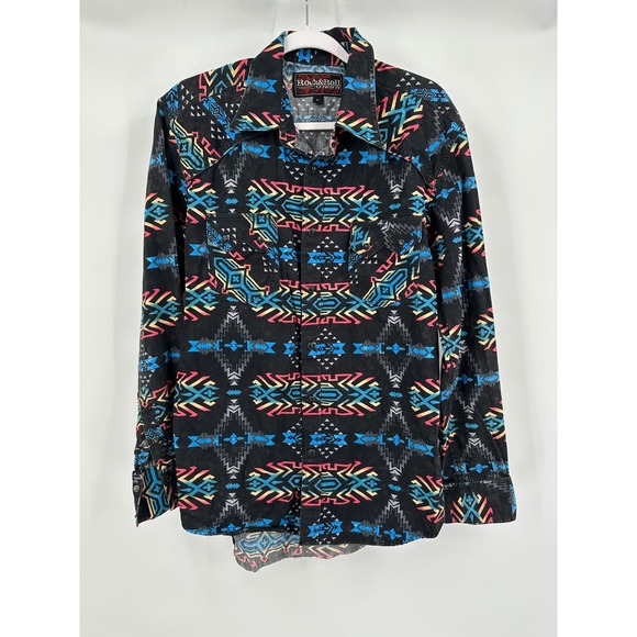 Rock & Roll Men Aztec Pearl Snap Western Shirt Sz M Cowboy Bold Rodeo Honky Tonk - Picture 1 of 8